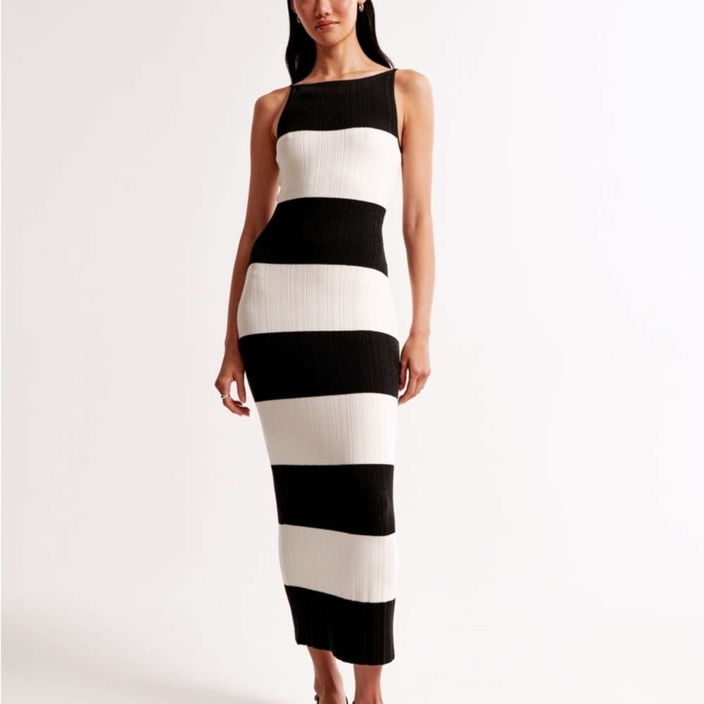 Abercrombie & Fitch Black and White Striped Midi Dress
